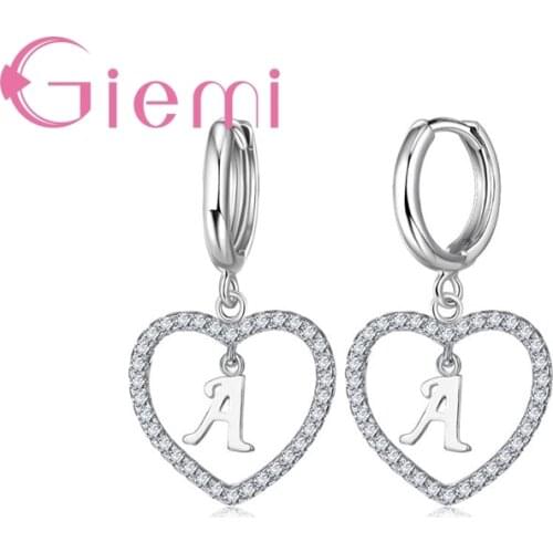 A To N Letter Name Drop Earrings Women Fashion Jewelry 925 Sterling Silver Elegant Heart Cubic Zircon Jewelry Brincos Hot