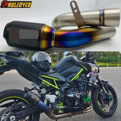 Titanium Alloy for Kawasaki Z900 2012-2021 Motorcycle Exhaust Muffler Slip-on with Carbon Fiber Exhaust Muffler Middle Link Pipe