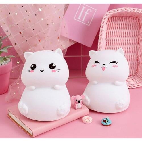 USB Cartoon Little Cute Cat Silicone Lamp LED Rechargeable Nightlight Silicone Pat Light Bedroom Desktop Bedside Atmosphere Deco