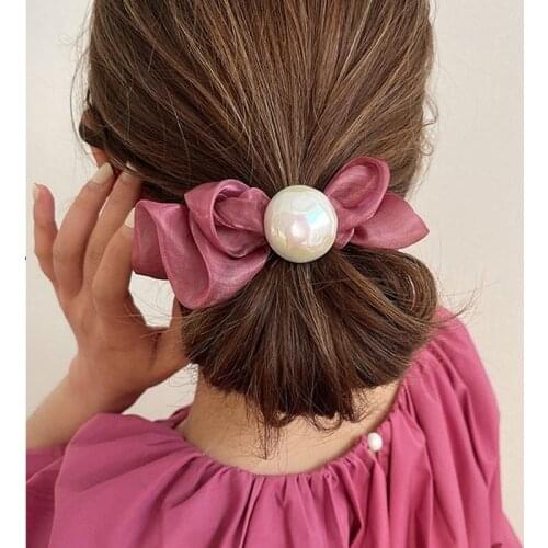 High-quality pearl large intestine hair ring ins ponytail leather case temperament head rope 2021 new simple headdress female