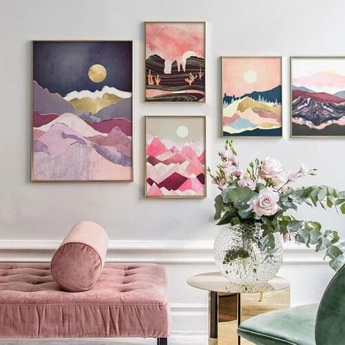 Japanese Cherry Blossom Tones Landscape Sunrise Mountain Canvas Painting Posters and Prints Wall Art Modern Pictures Home Decor