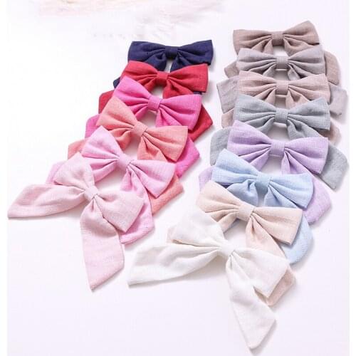 Big Bows Baby Hairclips Cotton Linen Barrettes For Girls Summer Solid Color Hair Pins Children Hairgrips Infant Hair Accessories