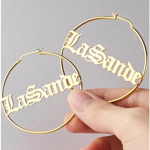 Mumuxing Personality Round Pendant Trend Ladies Earring Jewelry Custom Name Letter Stainless Steel Earrings Mothers Day Gift