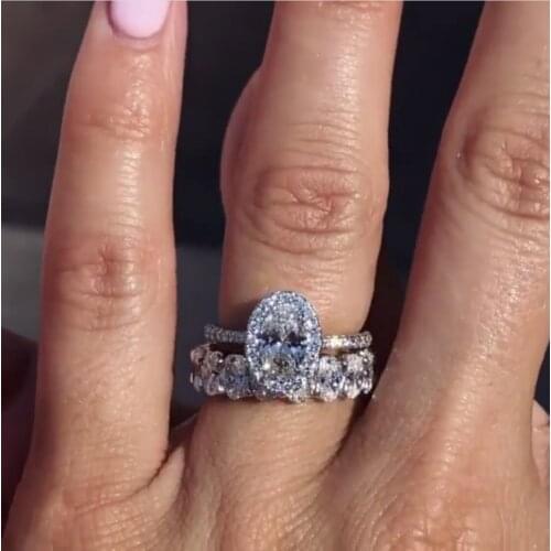 2020 New 925 Sterling Silver oval cut Diamond rings set for women Luxury Wedding Engagement Cocktail Ring finger fine Jewelry