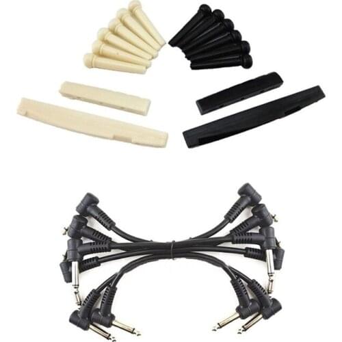 1 Sets Bridge Pins & Saddle & Nut & 6 x Electric Guitar Cables 6 Inch 1/4 Right Angle Effect Pedal Patch Cord
