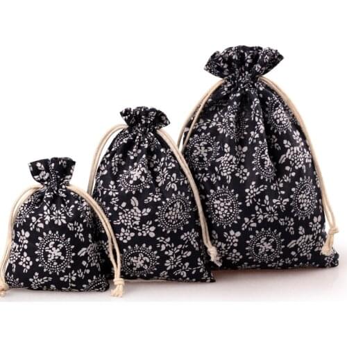 1pc Jute gift bag Jewelry Pouch Print Drawstring Gift Bag Cotton Sachet Candy Travel Ethnic Wedding Party Christmas Gift Bags