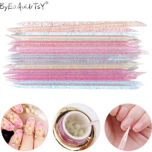 100Pcs Reusable Crystal Stick Double End Nail Art Cuticle Pusher Cuticle Remover Tool Pedicure Care Nails Manicures Dotting Tool