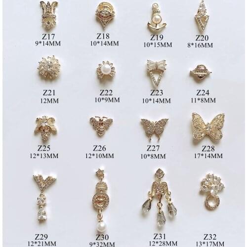2pcs High Quality Luxury Nail Art Gold-Plated Metal 3D Charms with Zircon Stone Bee Butterfly Decoration Z17-32