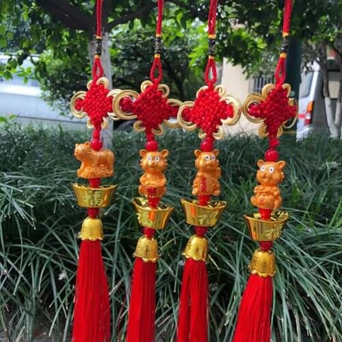 2022 Year of Tiger Chinese Commemorative Gift Car Decoration Decor Ancien Copper Coins Red Chinese Knot Feng Shui Wealth Charm