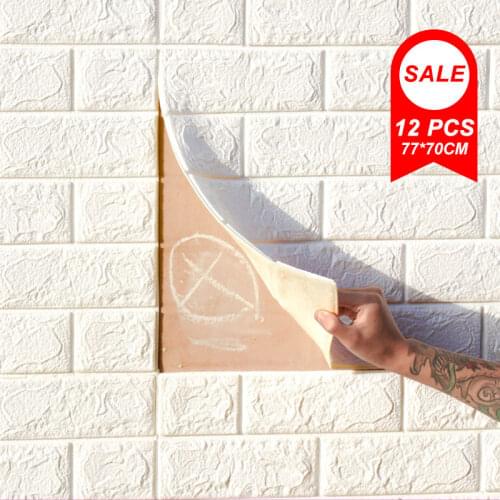 12 Pcs 3D Wall Stickers Imitation Brick Wallpapers Anti-Collision Sponge Wall Sticker Mural Bedroom Decorative