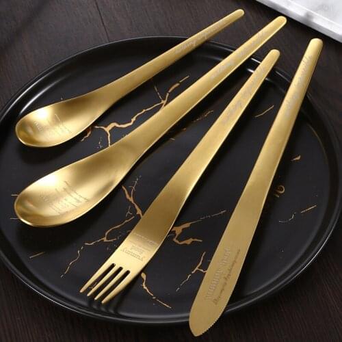 7Pcs Stainless Steel Covered Golden Silverware Table Cutlery Kitchen Gadget Sets of Tableware Spoon and Fork Dinnerware Utensil