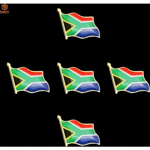 5PCS South Africa Waving National Flag Brooch Paint Epoxy Resin Zinc Alloy Safety Buckle Wearable Pin Badge Decoration Jewelry