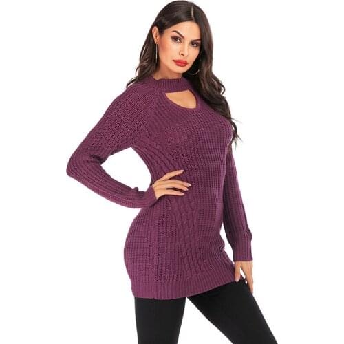AECU Long Sweater For Women Autumn Winter Warm Knitted Dresses Pullover Long Sleeve Jumpers Female Knitted Plus Size Sweater