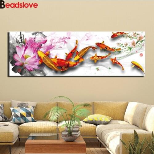 Chinese style Koi Fish Lotus diamond embroidery full rhinestone diamond painting cross stitch kit diamond mosaic home decoration