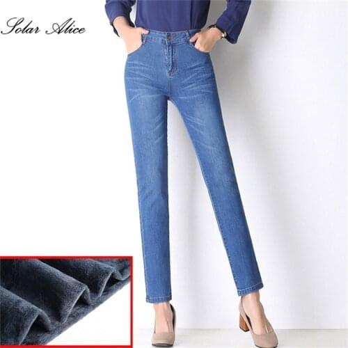 Free Shipping 2020 Womens Winter New High-Waisted Plus Velvet Thickened Straight Jeans Stretch Plus Size Slim Casual Pants