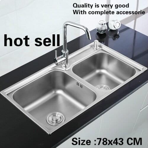 Free shipping Household ordinary wash the dishes durable 304 stainless steel kitchen double groove sink hot sell 780x430 MM