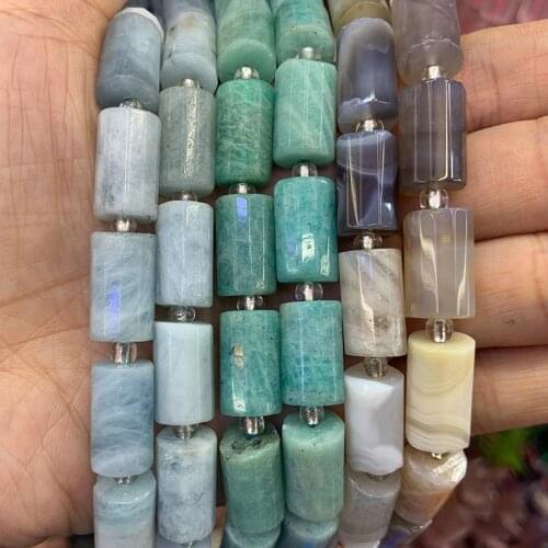 Natural Aquamarine Amazonite Botswana Agate Stone Beads 15'' Faceted Column DIY Loose Beads For Jewelry Making Beads Necklace