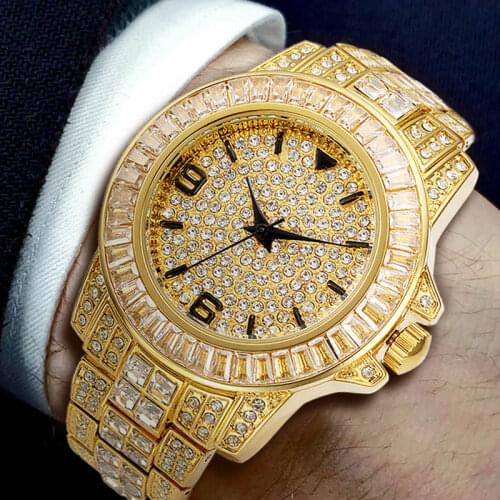 Men Watches Top Brand Luxury Bling Diamond Watch for Men Waterproof Quartz Wristwatch Clock Reloj Mujer Cuban Chain Bracelet