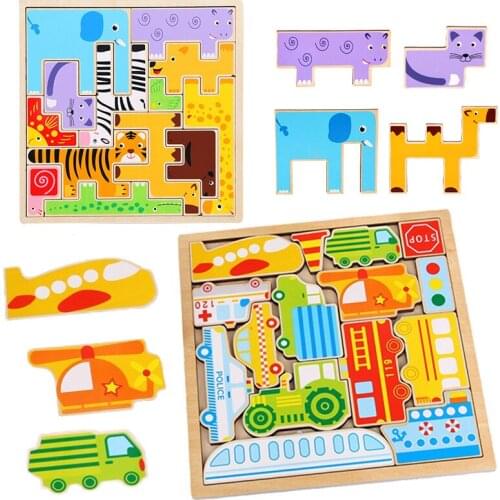 Wooden Puzzle Toys Animal Traffic Jigsaw Tangram Boards Games Children Montessori Educational Toys For Kids Gifts Brain Training