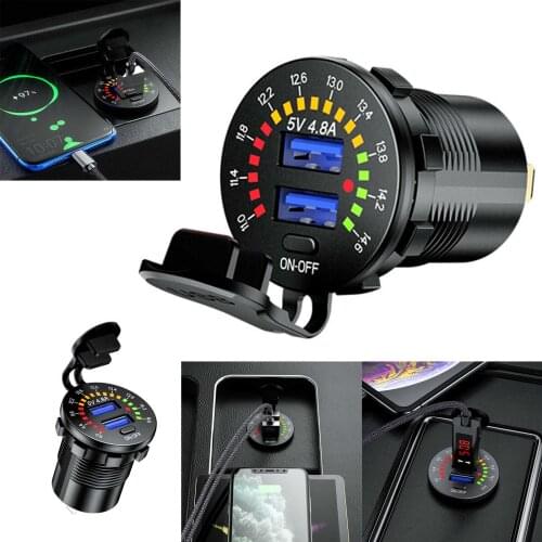 Dual USB Quick Charge Car Charger Voltage Display Splitter Cigarette Lighter Socket with Switch LED Voltmeter Car Socket