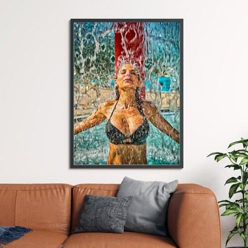 Nude Figure Underwater Swimmer Watercolor Painting Art Prints Sexy Woman Canvas Poster Swimming Pool Wall Pictures Decoration