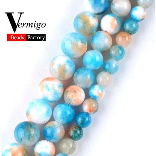 Natural Blue Persian Jades Stone Round Beads for Jewelry Making 6/8/10mm Spacer Loose Beads Diy Bracelet Accessories 15inch