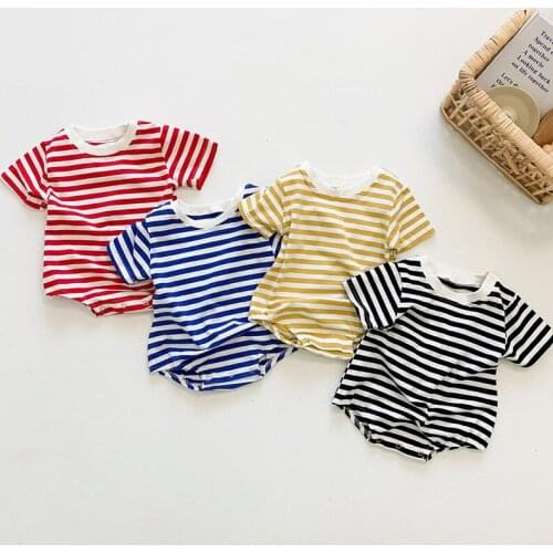 Summer Newborn Infant Baby Boys Girls Stripe Rompers Clothing Kids Boy Girl Short Sleeve Rompers Clothe 0-3Yrs