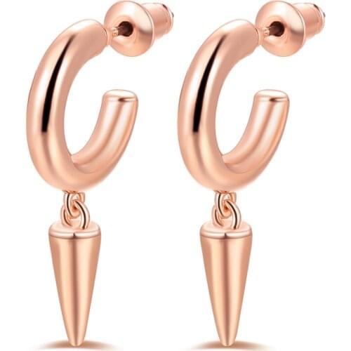 Copper Nail Stud Earrings Rose Gold Plated Round C Shape Chunky Open Hoops Earrings For Women Wedding Fashion Jewelry Wholesale