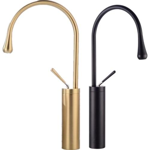 MTTUZK Solid Brass Brushed Gold Drop Faucet Bathroom Basin Faucet Cold Hot Mixer Taps Sink Faucet 360 Degree Rotating Art Crane