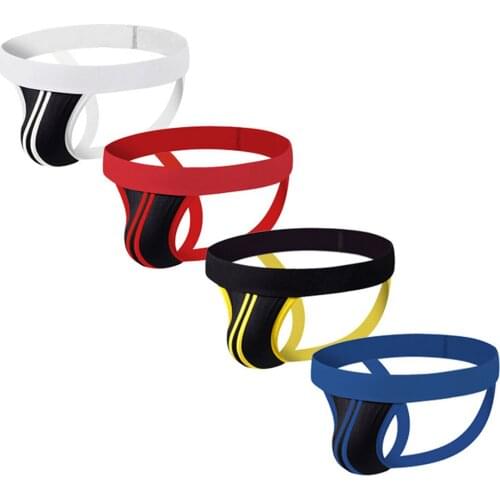 Men Fashion Striped Double Thong Sexy Open Crotch Exposed Hip T Pants Jockstraps Gay Breathable Cotton LowWaist Underwear Briefs