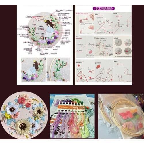 Flower Love Pattern DIY Handmade Embroidery Sampler Kit Beginners Crafts Tool 2