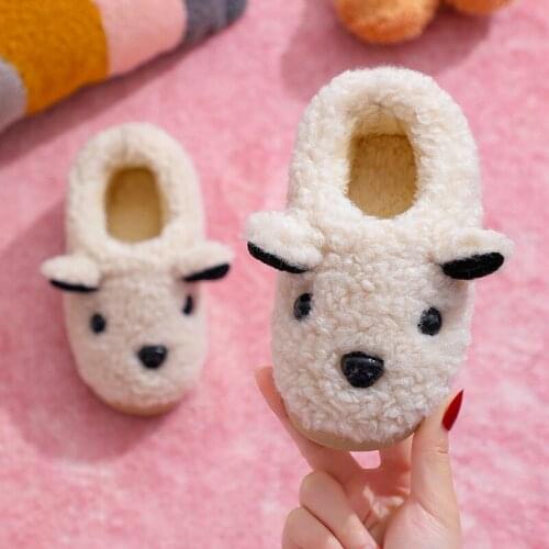 2021 Ins New Baby Home Slippers Girls Cartoon Shoes Winter Kids Indoor Slippers Warm Faux Fur Slippers Child House Shoes
