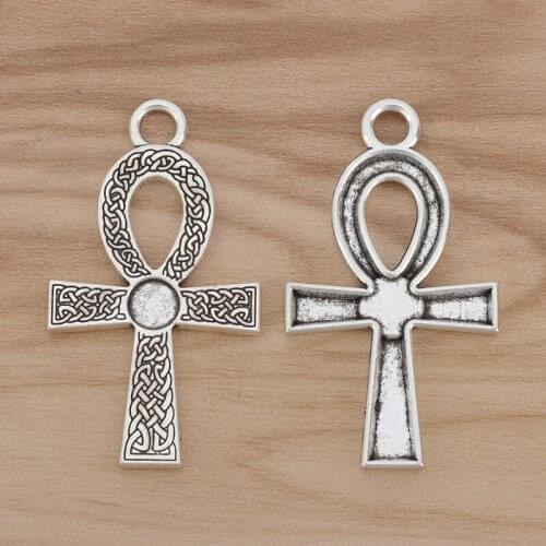 10 Pieces Celtics Knot Ankh Egyptian Cross Charms Pendants for Jewellery Making Findings 47x27mm