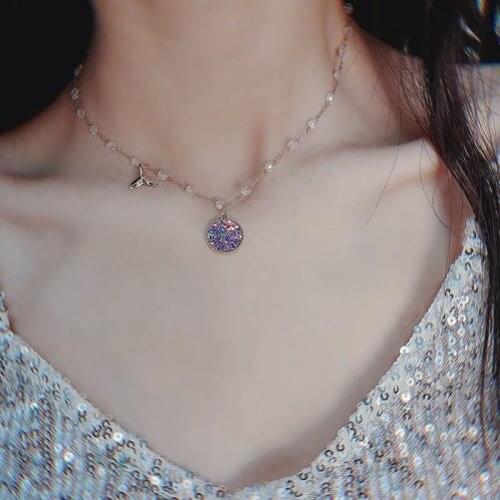 The latest trend of spring and summer of 2021. Mermaid drop-shaped sequin crystal temperament versatile clavicle chain