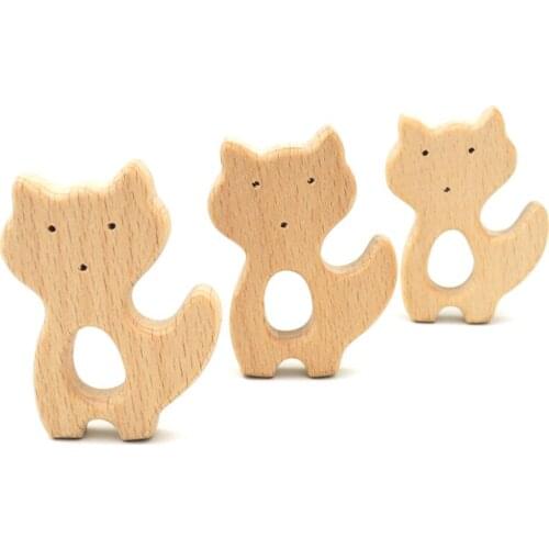 20PCS CUTE FOX GERMANY beech WOOD teether animal CAT woodEN pendant for baby new mother gift accessory SGS SAFE EA225