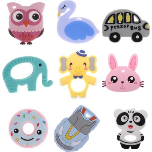 10pcs Silicone Teethers Baby Cartoon Animals Food Grade Silicone DIY Teething Toys For Teeth Baby Teether BPA Free Chew Goods