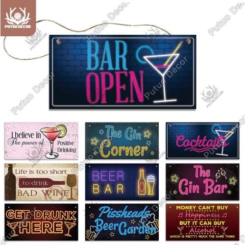 Putuo Decor Wine Signs Wooden Alcohol Plaque Wood Bar Plaque for Wood In Bar Pub Wall Decoration Door Hanging Sign Home Decor