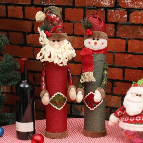 Christmas decoration wine container / creative Snowman / Santa Claus / red wine can, linen bottle packaging