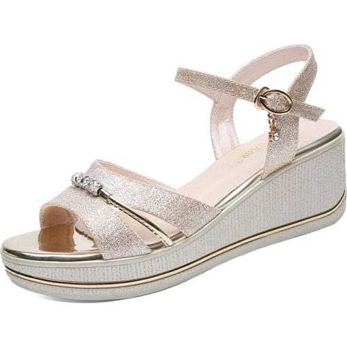 Open-Toe Wedge Sandals, One-Shaped Buckle Metal Decorative WomenS Shoes, WomenS Platform Shoes