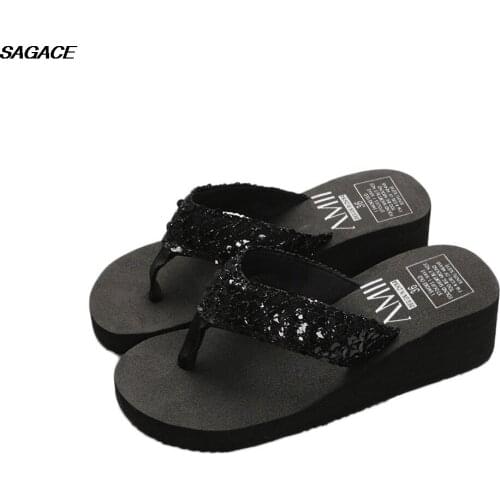 SAGACE Womens Summer Sequins Anti-Slip Sandals Slipper Indoor Outdoor Flip-flops Sandalia Feminina Beach Summer Shoes Praia C24