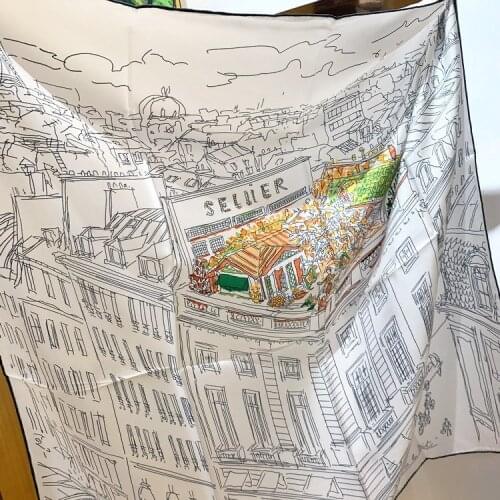 90cm 100% Real Twill Silk Women Scarf Hair neck scarfs Printed Garden In The Air Handrolled Lagy Wraps Shawls