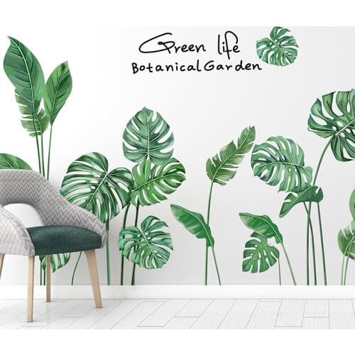 [SHIJUEHEZI] Green Plant Leaves Wall Stickers DIY Nordic Style Leaves Wall Decals for Living Room Bedroom Home Decoration