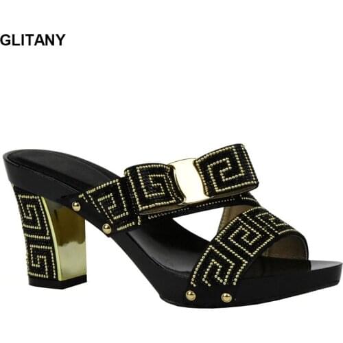 Black Color Wedding Shoes Woman Open Toe Ladies Pumps Shoes Party Wedding Shoes Decorated with Rhinestone New Arrival Italy Shoe