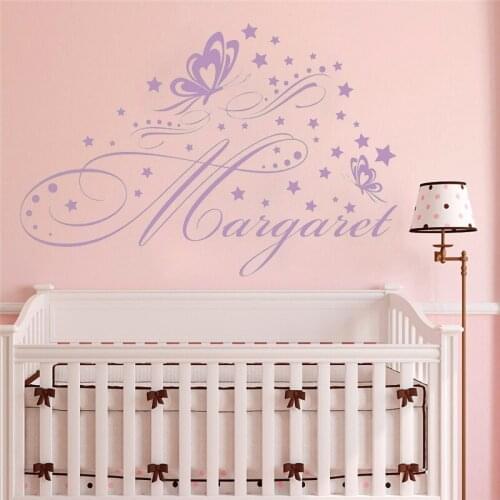 Girl Name Wall Stickers Vinyl Personalized Name Butterfly Name Decal for Nursery decoration Stickers Girl kids room Decor HY286