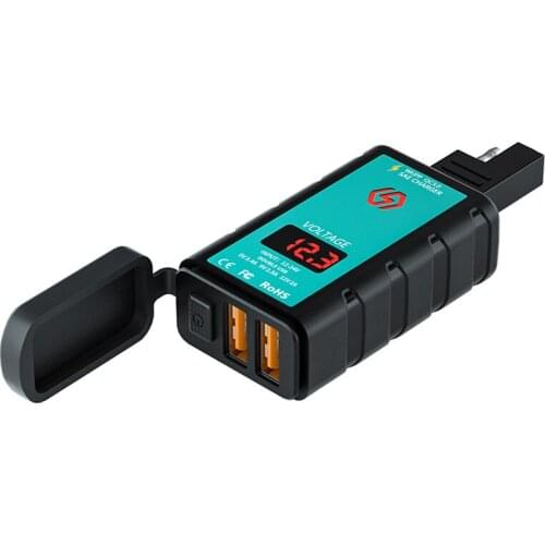 3.4A Motorcycle USB Charger SAE to USB Type-C Voltmeter ON/Off Switch Waterproof Quick Disconnect Plug Motorcyles 3.4A 2.5A 2A