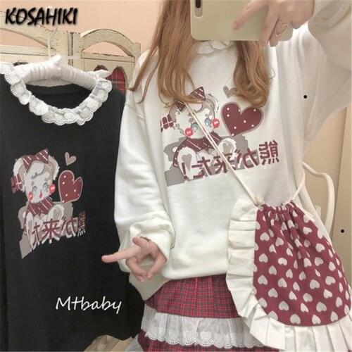 KOSAHIKI Japanese Harajuku Hoodie 2021 Fashion Women Japan Style Kawaii Cute Cartoon Bear Print Hoodies Streetwear Sweatshirt
