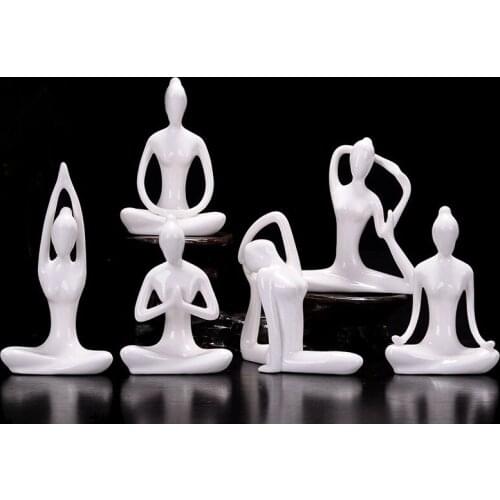12 Styles Yoga Figurine White Ceramic Miniatures Figure Statue Modern Abstract Art Home Decor Ornament Room Accessories