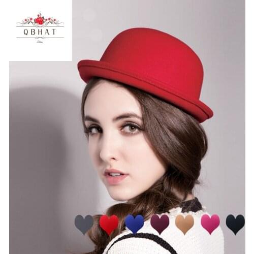 QBHAT Women Children Fedora Dome Hat Chapeau Female Wool Felt Cap Cute Solid Black Bowler Hat Parent-Child Formal Hats QB98