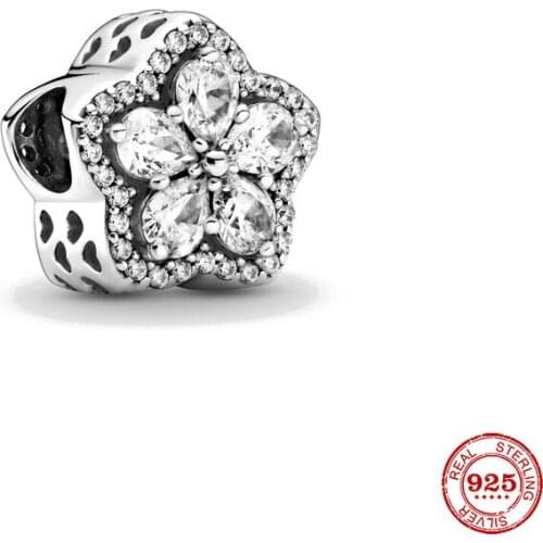 New 925 Sterling Silver Fit Original Pandora Charms Bracelet Sparkling Snowflake Charm Women Diy Silver Jewelry Berloque