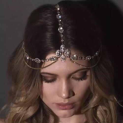 Crystal forehead with Wedding Bridal Hair chain headdress womens shiny Rhine Stone Bridal Wedding Hair Jewelry